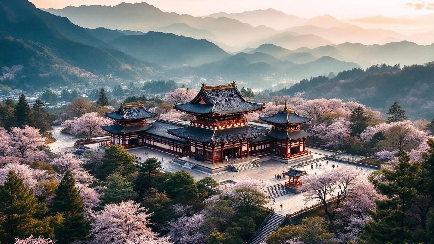 Japan travel — temples, cherry blossoms and mountains